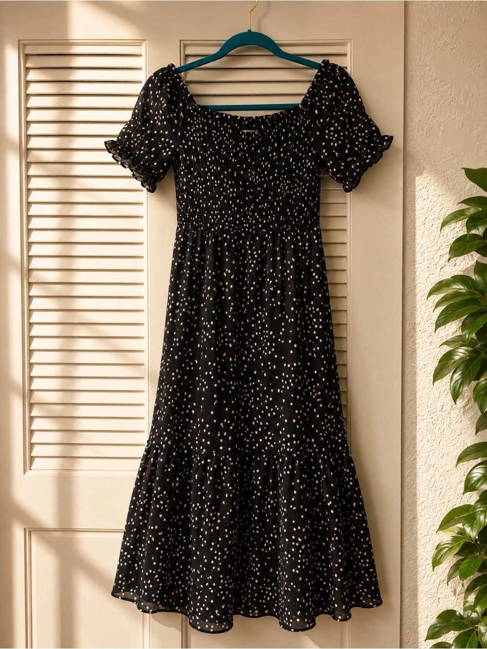 L'Agence star-patterned off-the-shoulder neckline Black tan Stars Midi Dress MED